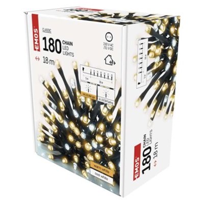 Lampki choinkowe Classic 180 LED 18m ciepła biel + zimna biel miga, IP44, timer