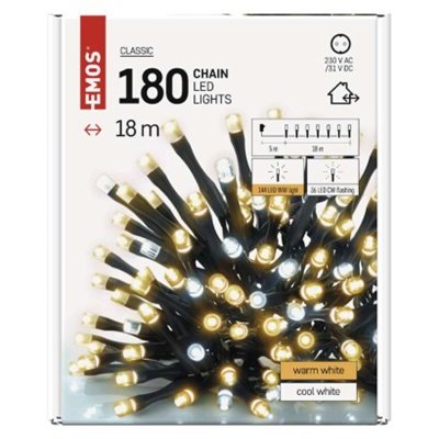 Lampki choinkowe Classic 180 LED 18m ciepła biel + zimna biel miga, IP44, timer