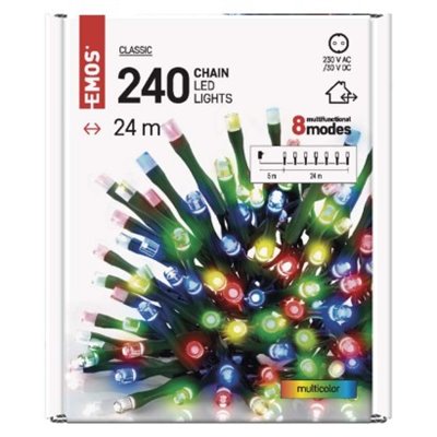 Lampki choinkowe 240 LED 24m, multikolor, zielony przewód, 8 programów, IP44