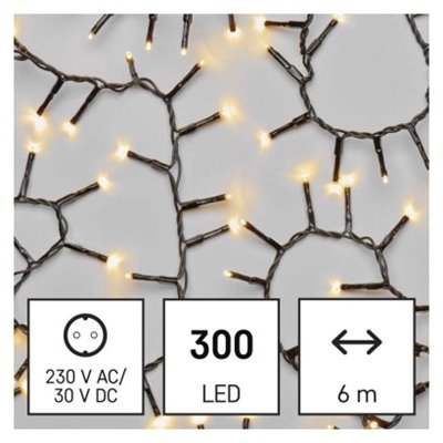 Lampki choinkowe LED Classic Cluster, jeżyk, 300 LED 6m, ciepła biel, czarny, IP44, timer