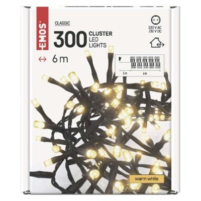 Lampki choinkowe LED Classic Cluster, jeżyk, 300 LED 6m, ciepła biel, czarny, IP44, timer