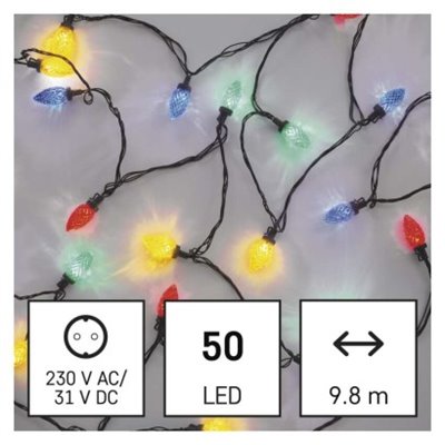 Dekoracje – szyszki 50 LED 9,8 m, multikolor, zielony przewód, 8 programów, IP44