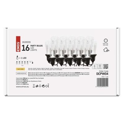 Łańcuch Party 16x 1 LED, przeźroczyste, 7,6m, ciepła biel, IP44