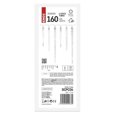 Dekoracje - 160 LED 6x sopel 25 do 40 cm 2 m, zimna biel, IP44