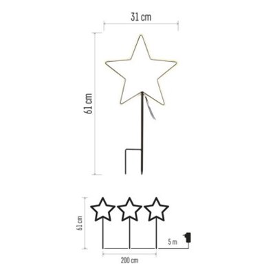 Dekoracja ogrodowa - 3x216 LED świecące wbijane gwiazdy, zimna biel, IP44