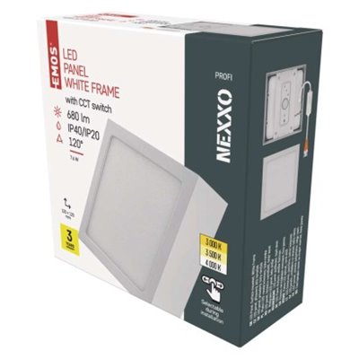 Panel LED natynkowy NEXXO, kwadrat, bialy, 7,6W, CCT