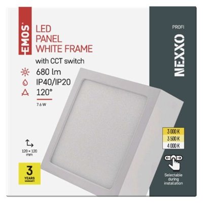 Panel LED natynkowy NEXXO, kwadrat, bialy, 7,6W, CCT