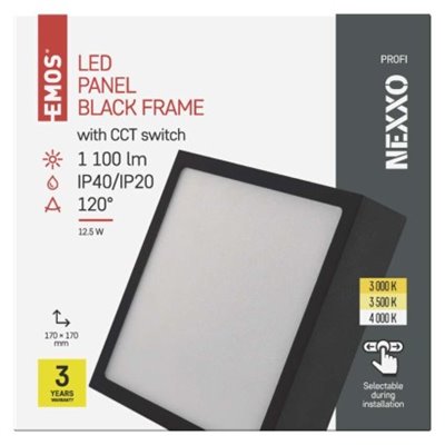 Panel LED natynkowy NEXXO, kwadrat, czarny, 12,5W, CCT