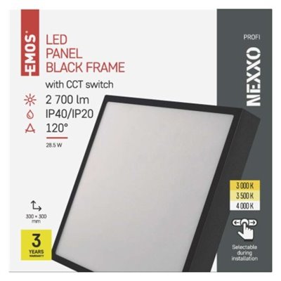 Panel LED natynkowy NEXXO, kwadrat, czarny, 28,5W, CCT