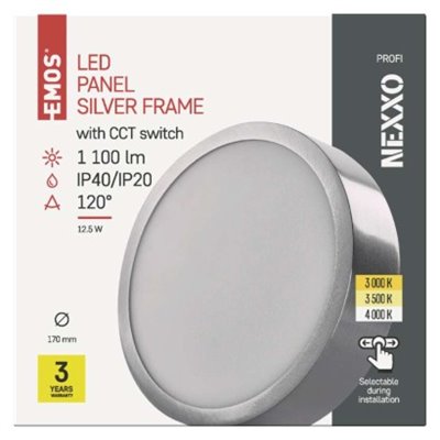 Panel LED natynkowy NEXXO, okrągły, srebrny, 12,5W, CCT