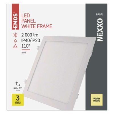 Panel LED wpuszczany NEXXO, kwadrat, biały, 24W, ciepła biel