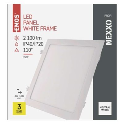 Panel LED wpuszczany NEXXO, kwadrat, biały, 24W, neutralna biel