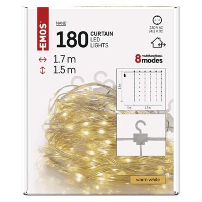 Dekoracje - 180 LED drop kurtyna 1,7x1,5m ciepła biel, 8 programów, IP44