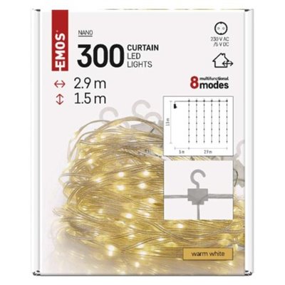 Dekoracje - 180 LED drop kurtyna 2,9x1,5m ciepła biel, 8 programów, IP44