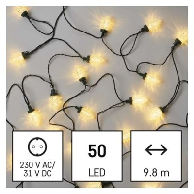 Lampki choinkowe LED Classic Chain, szyszki, 50 LED 9,8m, ciepła biel, zielony, IP44