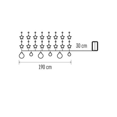 Dekoracje - 20 LED srebrne kule z gwiazdami 1,9 m, 2x AA, ciepła biel, IP20, timer