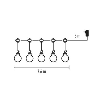 Łańcuch Party 20x 20 LED, przeźroczyste, 7,6m, ciepła biel, IP44