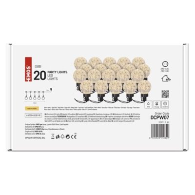 Łańcuch Party 20x 20 LED, przeźroczyste, 7,6m, ciepła biel, IP44