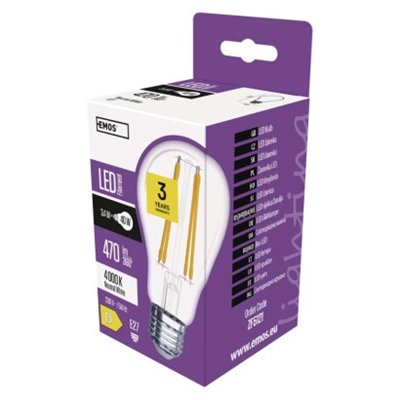 Żarówka LED Filament A60 / E27 / 3,4 W (40 W) / 470 lm / neutralna biel