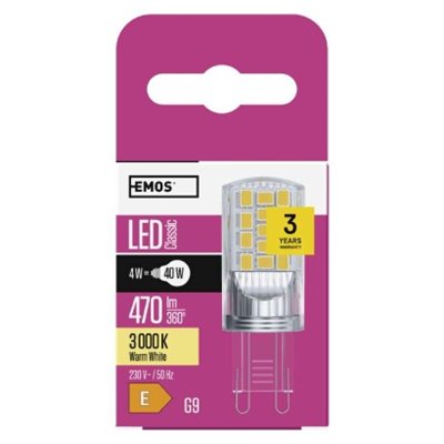 Żarówka LED Classic JC / G9 / 4 W (40 W) / 470 lm / ciepła biel