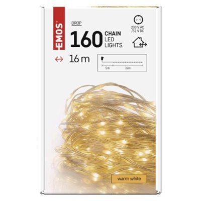 Dekoracje - 160LED drop łezki 16m ciepła biel, IP44 timer