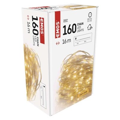 Dekoracje - 160LED drop łezki 16m ciepła biel, IP44 timer