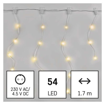 Dekoracje - 54LED drop łezki 1,7m ciepła biel, 8 programów, IP44