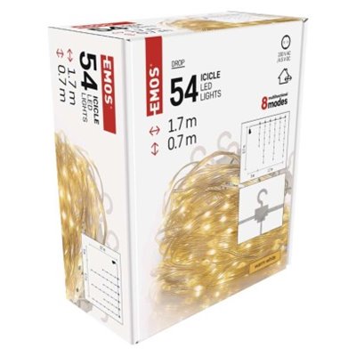 Dekoracje - 54LED drop łezki 1,7m ciepła biel, 8 programów, IP44