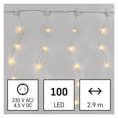 Dekoracje - 100LED drop łezki 2,9m ciepła biel, 8 programów, IP44