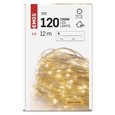 Dekoracje - 120LED drop łezki 12m ciepła biel, IP44 timer