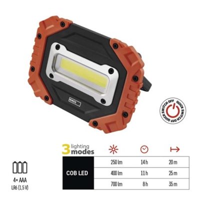 Naświetlacz LED COB, 700 lm, 4× AA