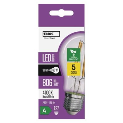 Żarówka LED Filament A60 / E27 / 3,8 W (60 W) / 806 lm / neutralna biel