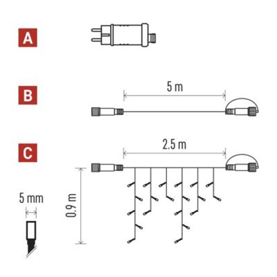 Oświetlenie łączone - zestaw zasilacz - sople 100LED 2,5m ciepła biel, timer