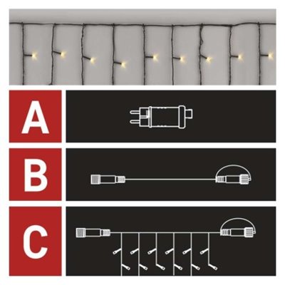 Oświetlenie łączone - zestaw zasilacz - sople 100LED 2,5m ciepła biel, timer