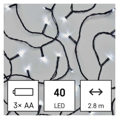 Lampki choinkowe LED Cluster, 40 LED 2,8 m, 3x AA, zimna biel, IP44, timer