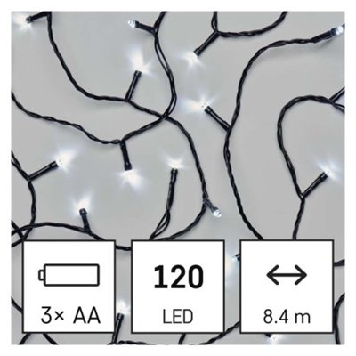 Lampki choinkowe LED Cluster, 120 LED 8,4 m, 3x AA, zimna biel, IP44, timer