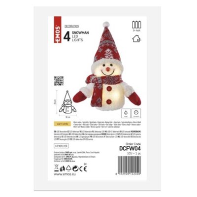 LED świecący bałwanek świąteczny, 25 cm, 3x AAA, ciepła biel, IP20