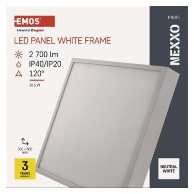 Panel LED natynkowy NEXXO, kwadrat, bialy, 28,5W,Neutralna biel