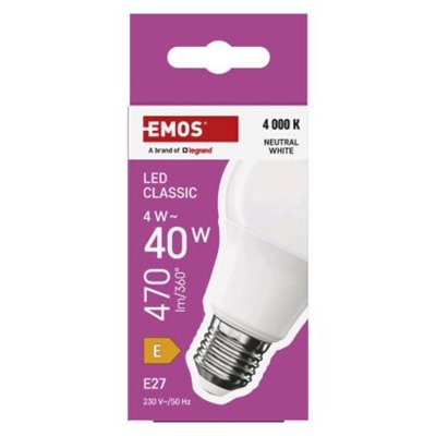 Żarówka LED Classic A60 / E27 / 4 W (40 W) / 470 lm / Neutralna biel