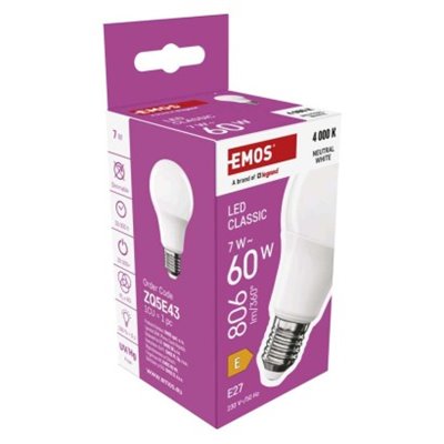 Żarówka LED Classic A60 / E27 / 7 W (60 W) / 806 lm / Neutralna biel