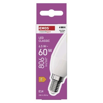 Żarówka LED Classic świeczka  / E14 / 6,5 W (60 W) / 806 lm / 806 lm / Zimna biel