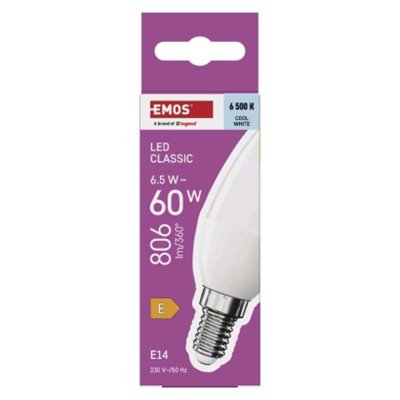 Żarówka LED Classic świeczka  / E14 / 6,5 W (60 W) / 806 lm / 806 lm / studená bílá